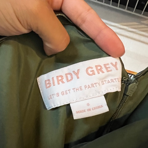 Birds Grey shiny satin Olive Green Bridesmaids dress - Picture 3 of 5